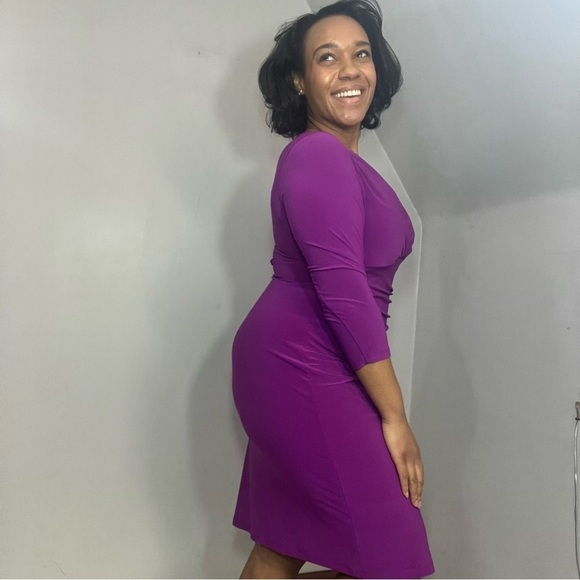 Ralph Lauren purple bodycon dress faux wrap midi classic everyday business comfy - Picture 4 of 15
